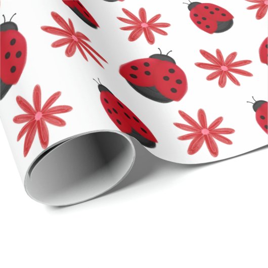 Red Daisy Ladybug Pattern Wrapping Geschenkpapier (Rolleneckpunkt)