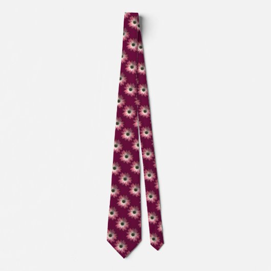 Red Daisy on Wine Leather Print Krawatte (Vorderseite)