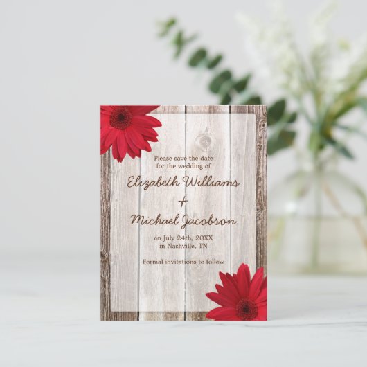 Red Daisy Rustic Barn Ankündigung Datum freihalten (Stehend Vorderseite)