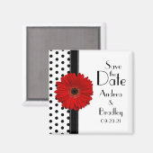 Red Daisy Schwarz-weiß Polka Dot Save the Date Magnet (Vorderseite/Rückseite)