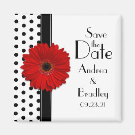 Red Daisy Schwarz-weiß Polka Dot Save the Date Magnet