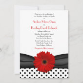Red Daisy Schwarz-weiß Polka Dot Wedding Einladung (Vorderseite)