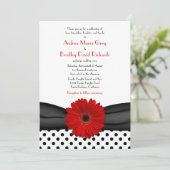 Red Daisy Schwarz-weiß Polka Dot Wedding Einladung (Stehend Vorderseite)