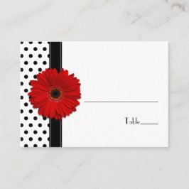Red Daisy Schwarz-weiß Polka Dot Wedding Platzkart Platzkarte
