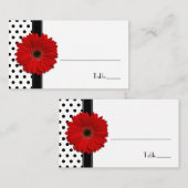 Red Daisy Schwarz-weiß Polka Dot Wedding Platzkart Platzkarte (Vorne/Hinten)