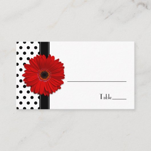Red Daisy Schwarz-weiß Polka Dot Wedding Platzkart Platzkarte (Vorderseite)