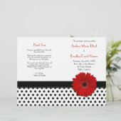 Red Daisy Schwarz-weiß Polka Dot Wedding Program (Stehend Vorderseite)