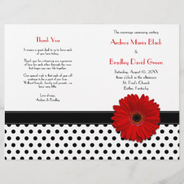 Red Daisy Schwarz-weiß Polka Dot Wedding Program