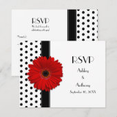 Red Daisy Schwarz-weiß Polka Dot Wedding RSVP Karte (Vorne/Hinten)