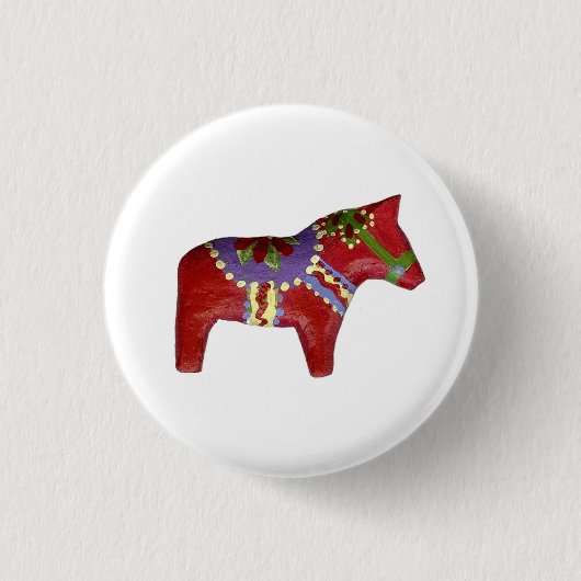 Red Dala Horse Design # 4 Button/Taste Button (Vorderseite)