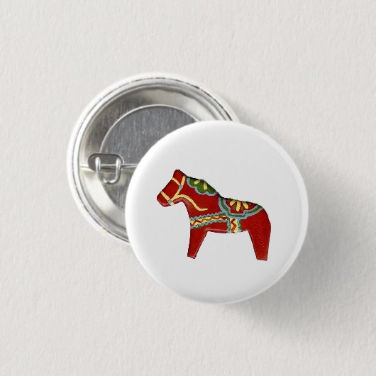 Red Dala Horse Design #5 Button/Schaltfläche Button (Vorne & Hinten)