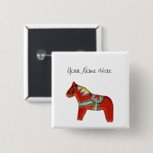 Red Dala Horse Name Tag Button (Vorne & Hinten)