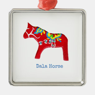 Red Dala Horse Ornament Aus Metall