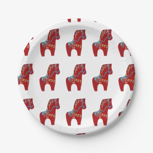 Red Dala Horse Paper Plate Pappteller (Vorderseite)