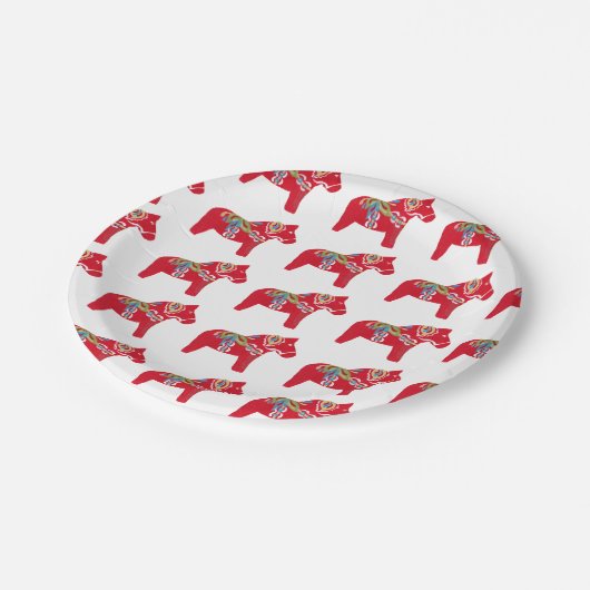 Red Dala Horse Paper Plate Pappteller (Schrägansicht)