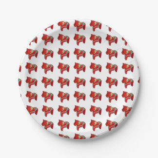 Red Dala Horse Paper Plate Pappteller