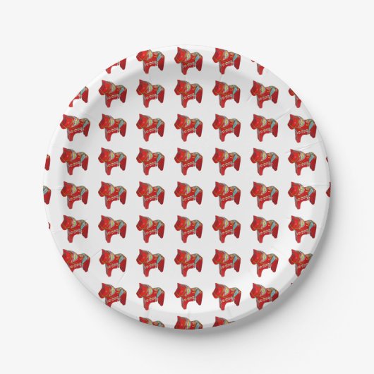 Red Dala Horse Paper Plate Pappteller (Vorderseite)