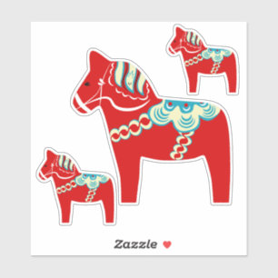 Red Dala Horse Stickers Aufkleber