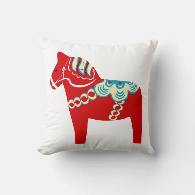 Red Dala Horse Throw Kissen (Vorderseite)