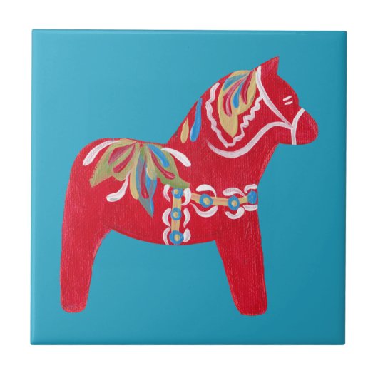 Red Dala Horse Tile Fliese (Vorderseite)