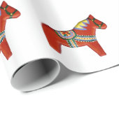 Red Dala Horse Wrapping Paper Geschenkpapier (Rolleneckpunkt)