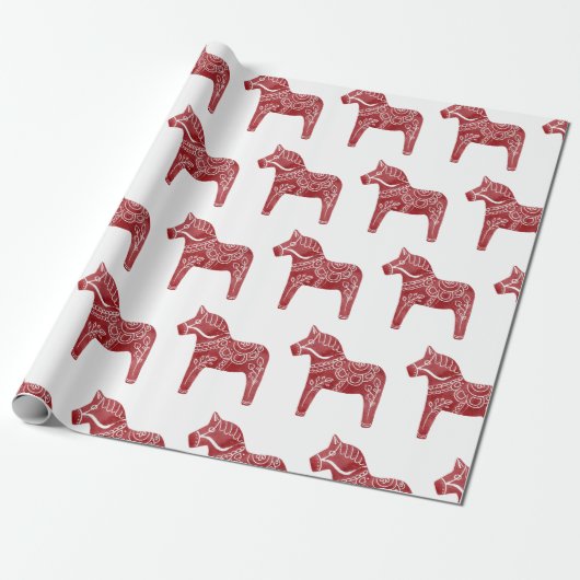 Red Dala Horse Wrapping Paper Geschenkpapier (Ungerollt)