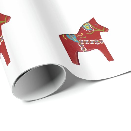 Red Dala Horse Wrapping Paper Geschenkpapier (Rolleneckpunkt)