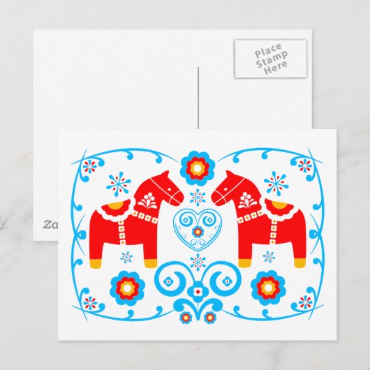 Red Dala Horses Postkarte (Vorne/Hinten)