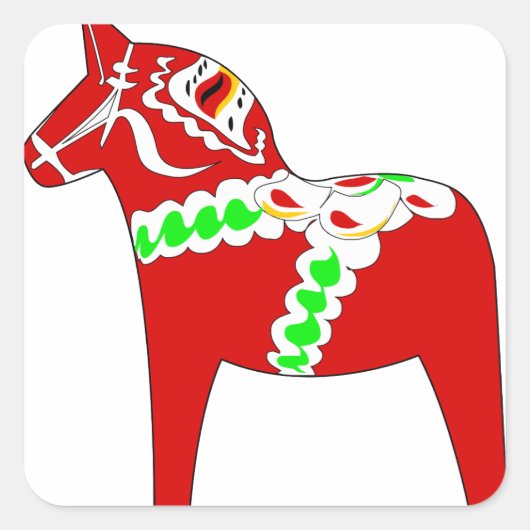 Red Dalarna Horse Quadratischer Aufkleber (Vorderseite)