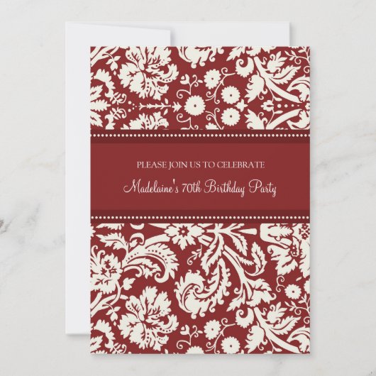 Red Damask 70. Geburtstagsparty Einladungen (Vorderseite)