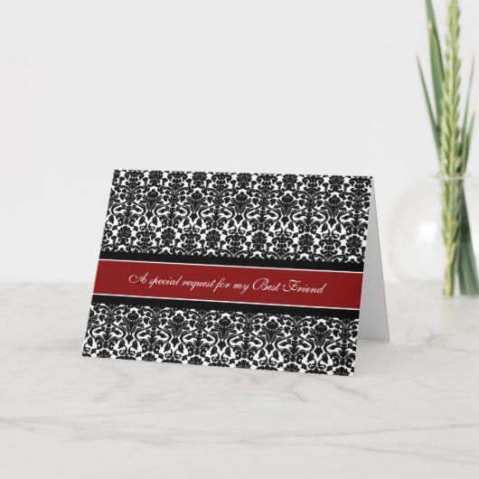 Red Damask Best Friend Bridesmaid Einladungskarte (Vorderseite)