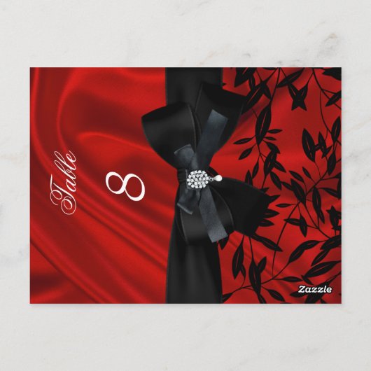 Red Damask Black Tischnummer Sitzplatz Platzkarte (Rückseite)