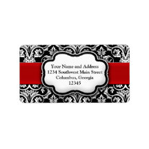Red Damask Black/White Holiday Address Label