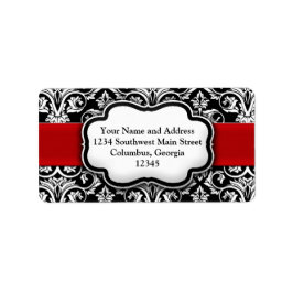 Red Damask Black/White Holiday Address Label Adressaufkleber