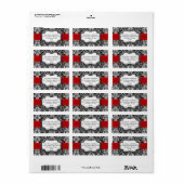 Red Damask Black/White Holiday Address Label Adressaufkleber (Vorne)