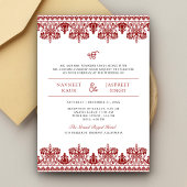 Red Damask Border Anand Karaj Sikh Wedding Einladung
