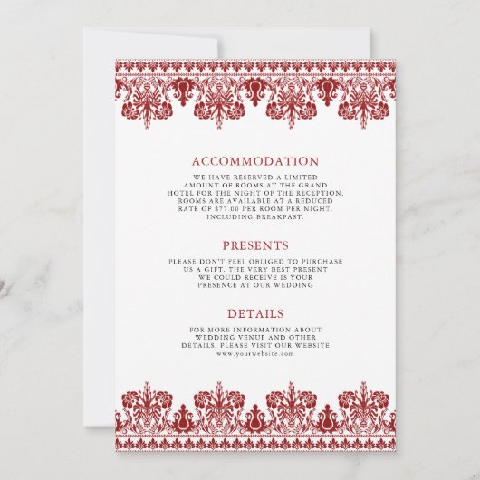 Red Damask Border Anand Karaj Sikh Wedding Einladung (Rückseite)