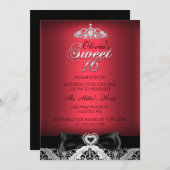 Red Damask & Bow 16 . Geburtstag Einladung (Vorne/Hinten)