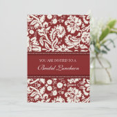 Red Damask Bridal Luncheon Einladungskarten (Stehend Vorderseite)