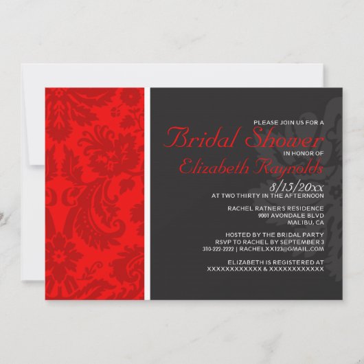 Red Damask Bridal Shower Einladungen (Vorderseite)