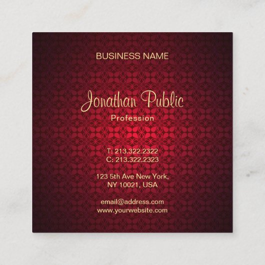 Red Damask Calligraphy Script Name Template Elite Quadratische Visitenkarte (Rückseite)