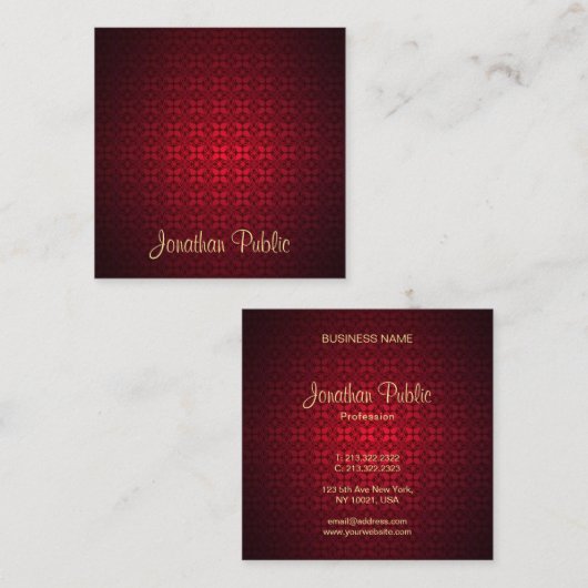 Red Damask Calligraphy Script Name Template Elite Quadratische Visitenkarte (Vorne/Hinten)