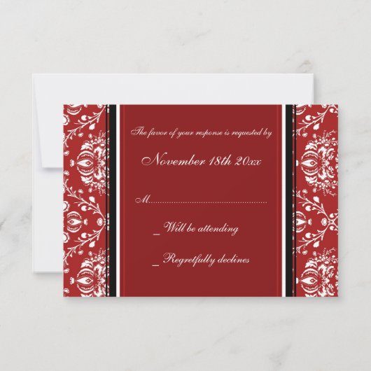 Red Damask Christmas RSVP Cards (Rückseite)