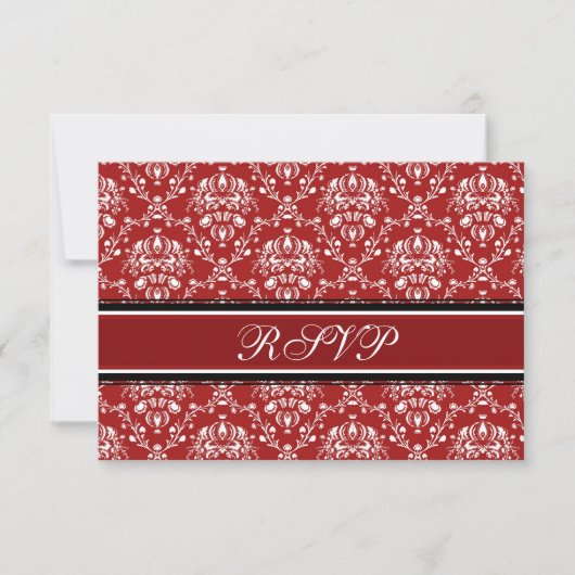 Red Damask Christmas RSVP Cards Karte (Vorderseite)