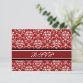 Red Damask Christmas RSVP Cards Karte (Stehend Vorderseite)