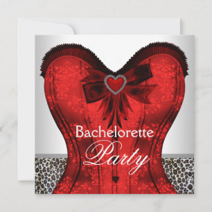 Red Damask Corset Leopard Junggeselinnen-Abschied Einladung
