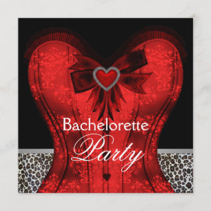 Red Damask Corset Leopard Junggeselinnen-Abschied Einladung