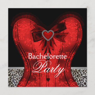 Red Damask Corset Leopard Junggeselinnen-Abschied Einladung