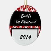 Red Damask Crimson Lace Personalisierter Name Orna Keramikornament (Rechts)