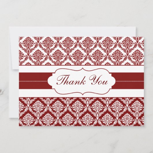 Red Damask DankeYouCards Einladung (Vorderseite)